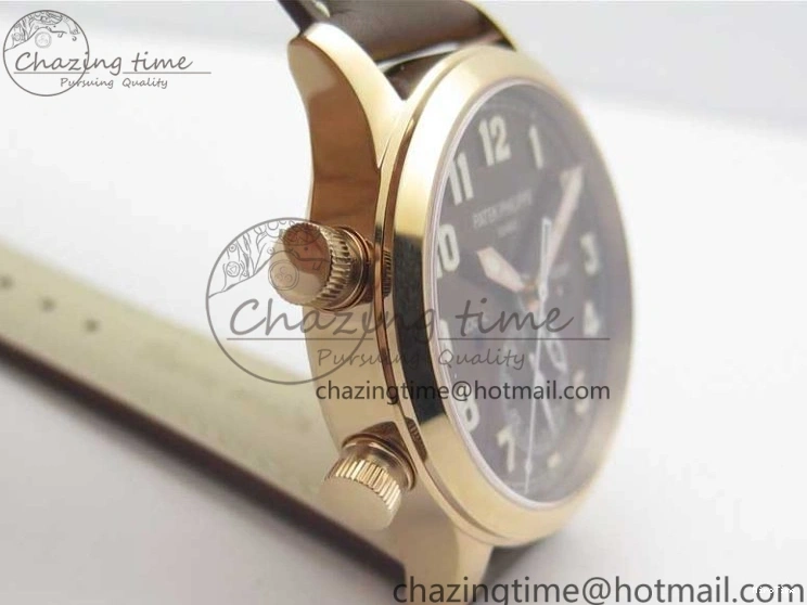 MIROTIME 1219 Calatrava 5524R Pilot Travel Time RG GRF Brown Dial on Brown Leather Strap MIYOTA TopPick 7155